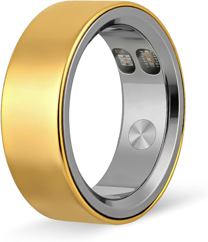 XUV Smart Health Ring for Women, Waterproof Smart Ring with Heart Rate, Silent Vibration Alerts & Reminder, Sleep Fitness Tracker Ring – Ultra-Thin,No App Fee for iOS & Android(Gold, 7)