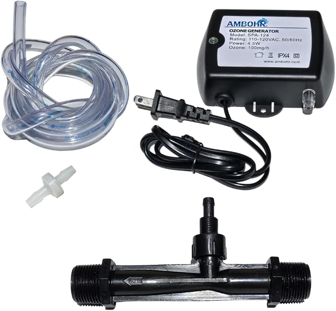 Cold Plunge Ozone Generator AMBOHR 50mg/Hr Hot tub Ozone Generator Keep Your spa Water Clean. Includes Threaded 3/4" NPT Venturi Injector. Inline Cold Plunge Ozone Generator.