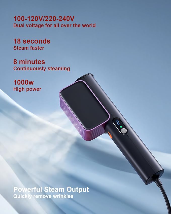 G7 2-in-1 Professional 100-240V Dual Voltage Steamer for Clothes and Iron for Clothes, Just 1lbs Lightly, 8 Minutes of Continuous Steam, 1000W Portable Steamer for travel and home