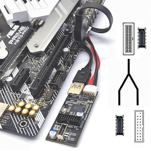 Cablecc 19/20Pin Header to 5Gbps USB 3.0 20Pin & Type-E Dual Ports Female PCBA Type Adapter Splitter 1 to 2 HUB