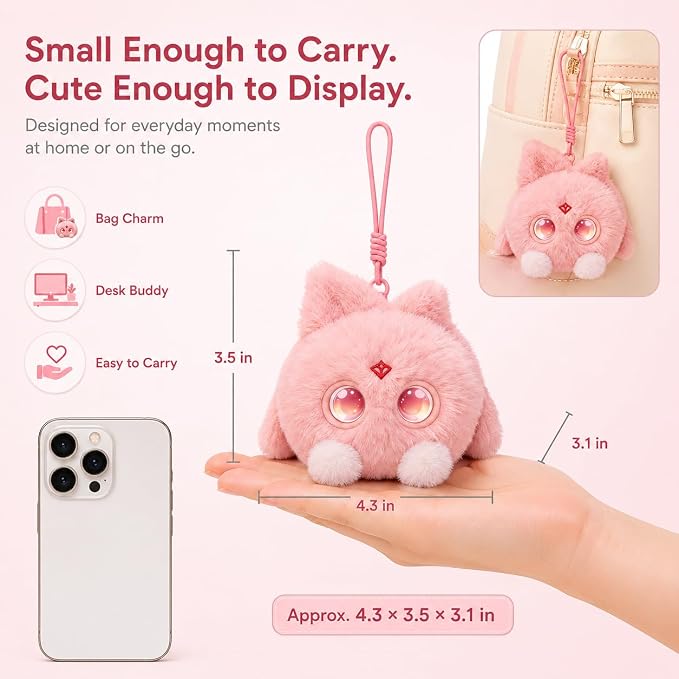 AI Plush Bag Charm, Interactive Voice Chat Companion Stuffed Animals with App-Connected, Expressive LED Eyes, Touch-Reactive Stuffed Toy, Cute Plush Keychain Gift for Teens and Plush Lovers