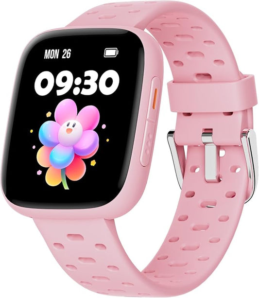 BIGGERFIVE Kids Watch No Phone Needed, 1.8" Amoled Smart Fitness Watch Pedometer, Heart Rate, Sleep Tracker, 30m Waterproof, Step Counter, Puzzle Games, 100+ Dials, Gifts for Girls 5-16, Pink