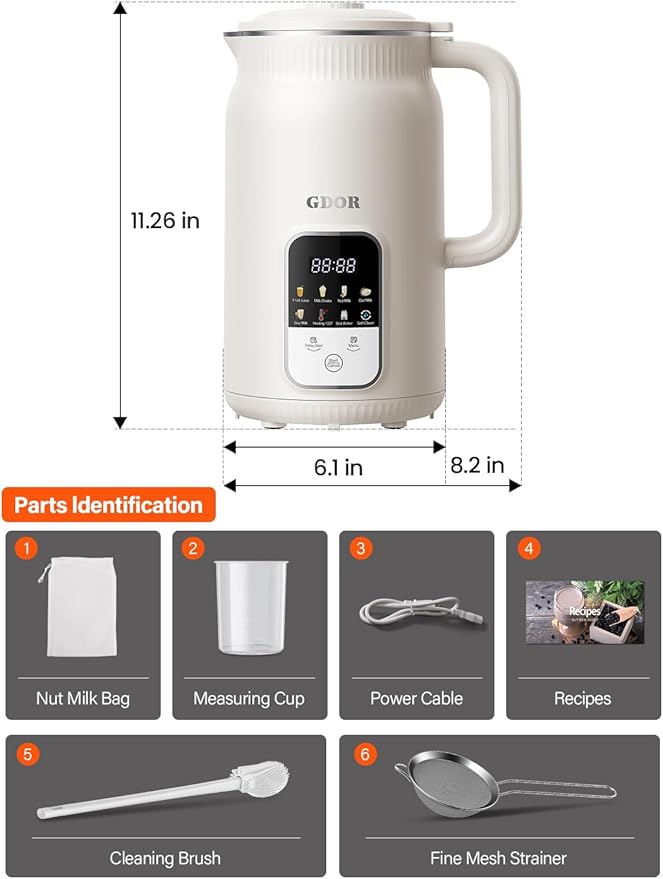 GDOR 35oz Nut Milk Maker, 9-in-1 Automatic Plant Milk Machine for Almond, Oat & Soy, Smoothies & Juice, 12 Stainless Steel Blades, Keep Warm, 12H Delay & Self-Clean