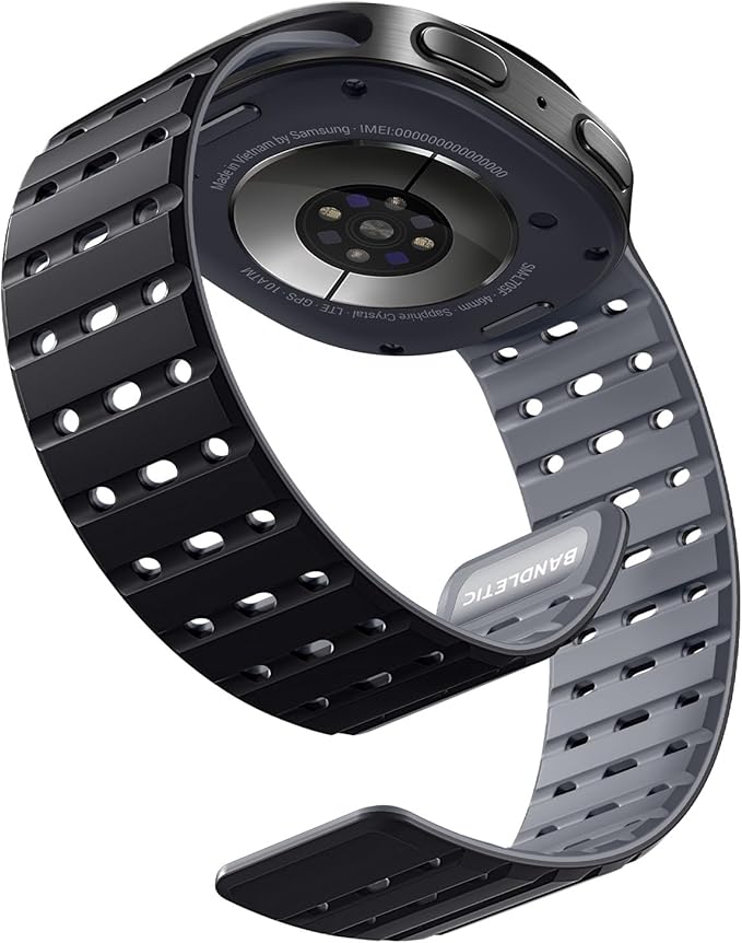 Bandletic Magnetic Silicone Band Compatible with Samsung Galaxy Watch 8 40mm 44mm / Watch 8 Classic 46mm 2025, No Gap Soft Breathable Replacement Strap for Men Women, Black/Gray