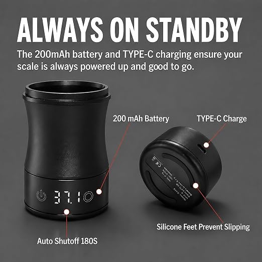 Magnetic Espresso Scale, 0.1g Precision Mini Coffee Scale for Espresso Dosing & Brewing Accessories, Digital Dosing Cup with LED Display, Rechargeable Coffee Bean Scale Measure Matcha Coffee Grounds