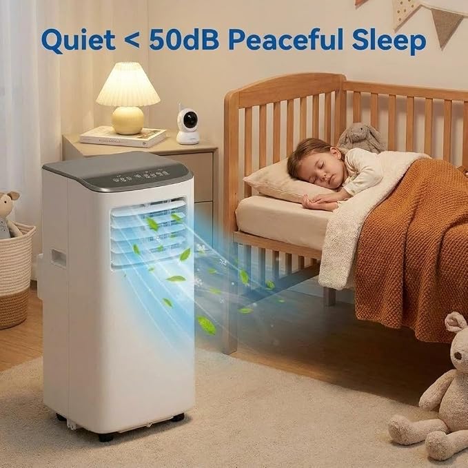 8000 BTU Portable Air Conditioners with Cooling, Dehumidifying, and Fan Functions, White Body with Cool Grey Top Cover, Perfect for Rooms Up to 350 Sq Ft, Quiet Mode, Energy-Saving 24-Hour Timer