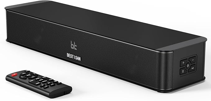 BESTISAN 2.1ch Sound Bar with Built-in Subwoofer, 100W Peak Power, HDMI ARC/Opt/AUX/USB/Bluetooth 5.3, 3 EQ Modes & Volume Boost, 16.5" All-in-One for TV/PC/Gaming/Projector