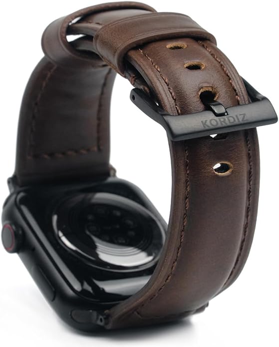 KORDIZ Traditional Leather Band for Apple Watch ULTRA 3, ULTRA 2/1 & Series 11, 10, 9, 8, 7-1, SE3, SE2, SE - Genuine Full Grain Leather Wristband - Men Women Replacement Band for iWatch Apple Watch [ 49mm 46mm 45mm 44mm ]