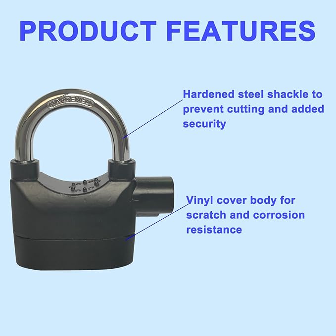Alarm Lock 110dba Universal Security Alarm Lock System Anti-Theft for Door Motor Bicycle Padlock with 3 Keys (2PCS)