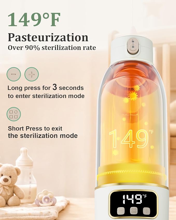 Portable Bottle Warmer for Travel, Fast Baby Bottle Warmer On the Go with Precise Temp Control, 17 OZ Milk Warmer, Leak-Proof Cordless Breastmilk Warmer, Fits Most Bottles, Ideal Newborn Baby Gift