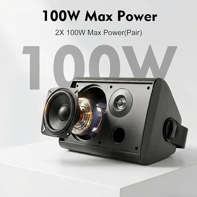 STUDIOFINIX 4 Inch 200W Indoor/Outdoor Bluetooth 5.1 Waterproof Wall-Mounted Speakers, Wireless Multi-Speaker Sync with IR Remote, for Patio, Garage, Home, Backyard(401BLE,Black,Pair)