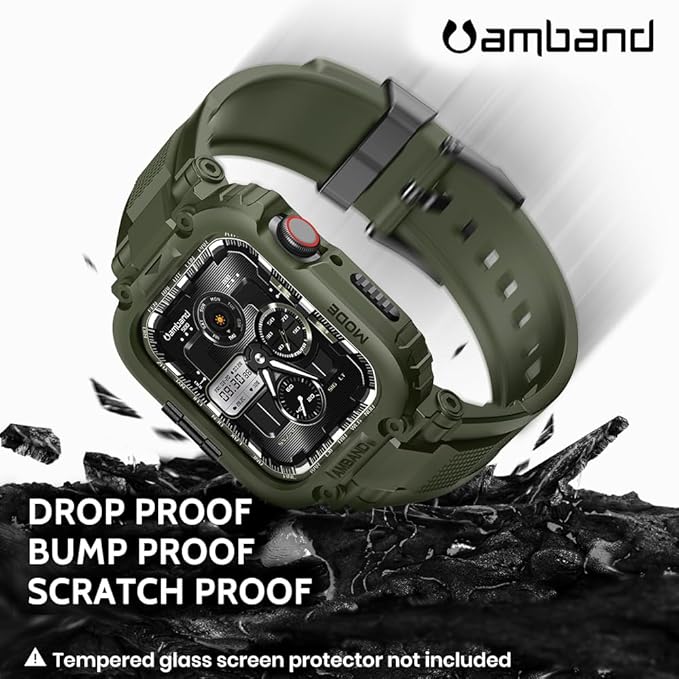 amBand Bands Compatible with Apple Watch 9/8/7 45mm, M1 Sport Series Rugged Case Protective Cover for iWatch 6/SE (3/2/1)/5/4/3 44mm Men Green