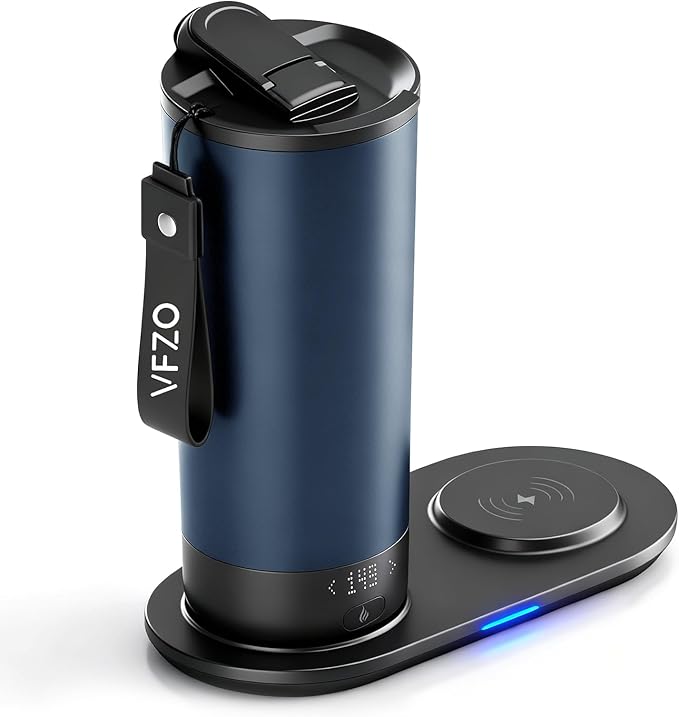 Temperature Control Heated Travel Mug Smart Self Heating Coffee Mug 20 Oz App Controlled LED Display coffee serving sets mug kept at a constant temperature for 4-10 hours (Navy Blue, 20 oz)
