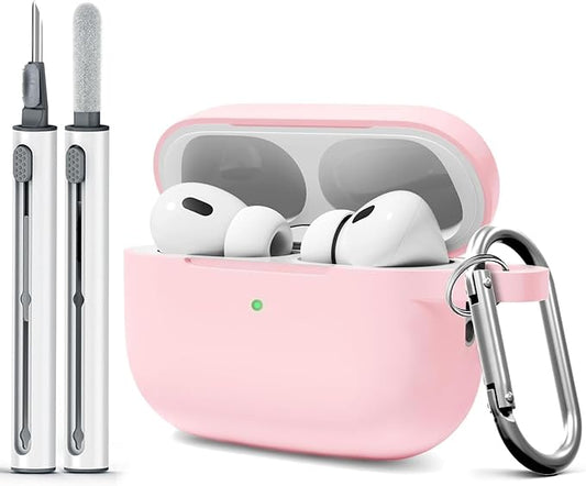 for AirPods Pro 2 Case with Cleaner Kit, Compatible with Airpods Pro 2nd/1st Generation Case (USB-C Cable) with Keychain for Women and Men,Light Pink