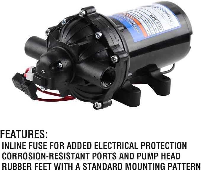 Everflo EF5500-BOX 5.5GPM 12V Diaphragm Pump-1/2 FNPT Connection, 5.5 GPM, Black