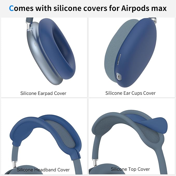 Hard Case for AirPods Max 2 Supports Sleep Mode, Travel Carrying Headphone Case with AirPods Max 2/1 Silicone Earpad Case/Ear Cups/Headband Cover, AirPod Max Protective Portable Storage Bag (Blue)