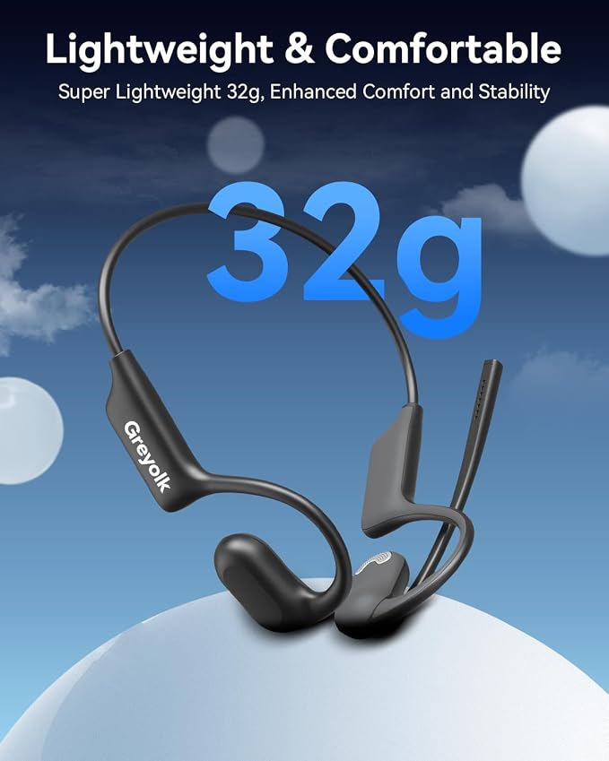Open Ear Headphones with Mic, Bluetooth Headset with AI Noise Cancellation Microphone Air Conduction Headphones Bluetooth 5.4 Wireless Headset with Mic for Work Call Meeting Driving Sports（Black）