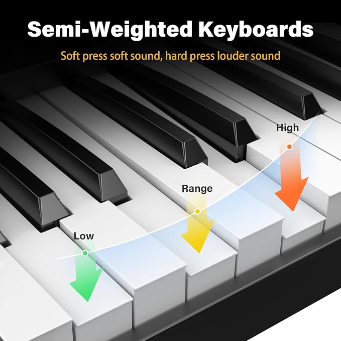 88 Key Folding Piano Keyboard, Portable Semi-Weighted Digital Piano with MIDI Support, Built-in Speakers, Rechargeable Battery, Travel Piano for Beginners