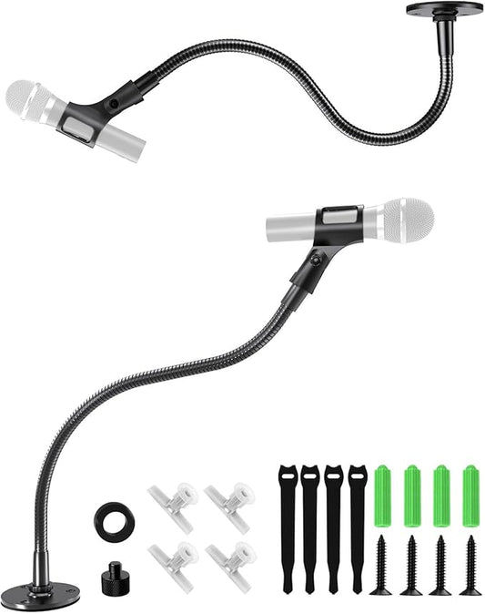 19" Gooseneck Mic Stand - Heavy-Duty Desk & Wall Flange Mount,Flexible Adjustable Universal Mic Holder with 5/8 to 3/8 Adapter & Cable Ties, Mic Arm Ideal for Podium, Podcasting, Recording & Streaming