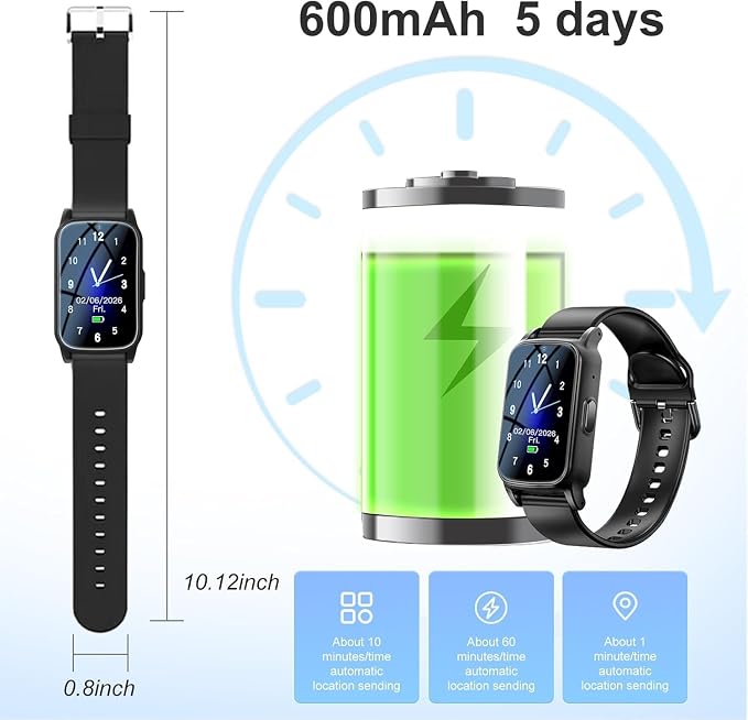 Senior GPS Smart Watch with Fall Detection - 4G LTE Elderly Smartwatch with Real-Time Location, SOS Alerts, and IP67 Waterproof - Ideal for Dementia/Alzheimer’s Safety (Gunmetal Grey)