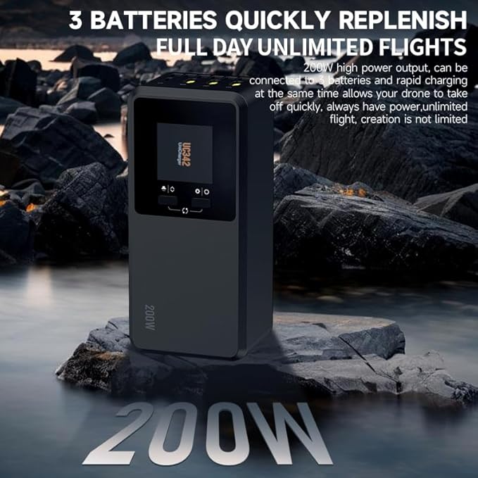 LKTOP 200W Mavic4 Pro Battery Charging Hub with Stickers, Super Fast Charger Kit for DJI Mavic 4 Pro Drone, with Storage/Silent/Output Mode, LCD Display (Parallel Charge 3 Batteries: 1hr 30min)