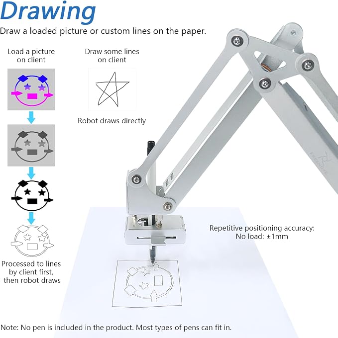 Freenove Robot Arm Kit for Raspberry Pi, High Accuracy, Stepper Motor, Metal Structure, Clamping Mode, Drawing Mode, Record and Replay, App Control (Raspberry Pi NOT Included)