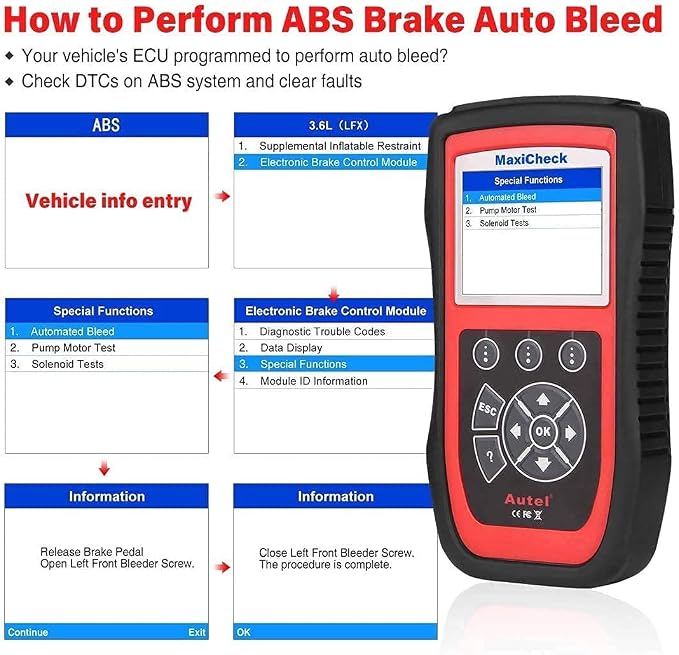 Autel MaxiCheck PRO AutoBleed Scan Tool, ABS Brake Bleed with with ABS SRS Diagnostics, Full OBDII, BMS EPB SRS SAS Oil Reset Services for Specific Vehicles, Free Update, Functions Not for All Cars