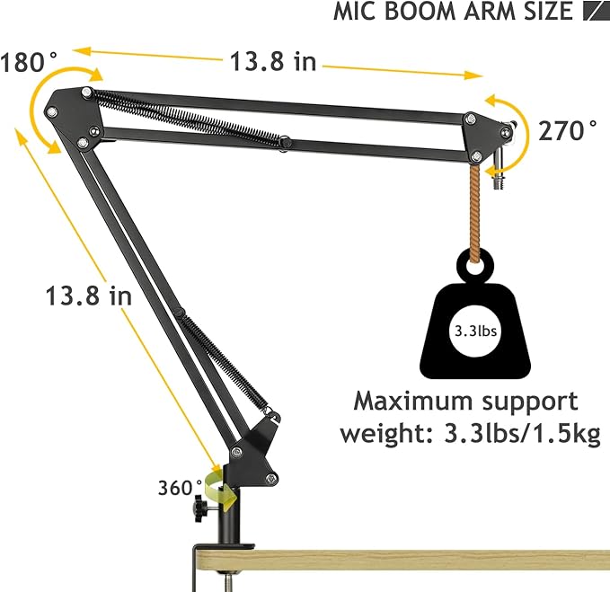 AT2020 Mic Stand with Shock Mount and Pop Filter, Suspension Scissor AT2020 Boom Arm Stand with Upgraded Heavy Duty Clamp for Audio Technica AT2020 AT2020USB+ AT2035 Condenser Studio Mic