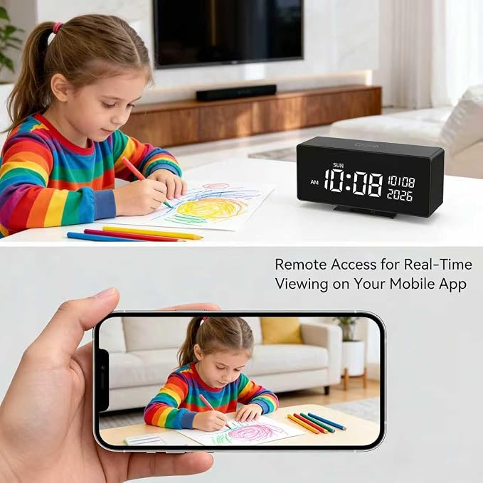 Wireless Security Mini Camera–Indoor Security Camera, Nanny Camera with 1080P HD Video,AI Motion Alerts,Digital Clock, Night Vision, 5G&2.4G, Bluetooth Setup,Local & Cloud Storage