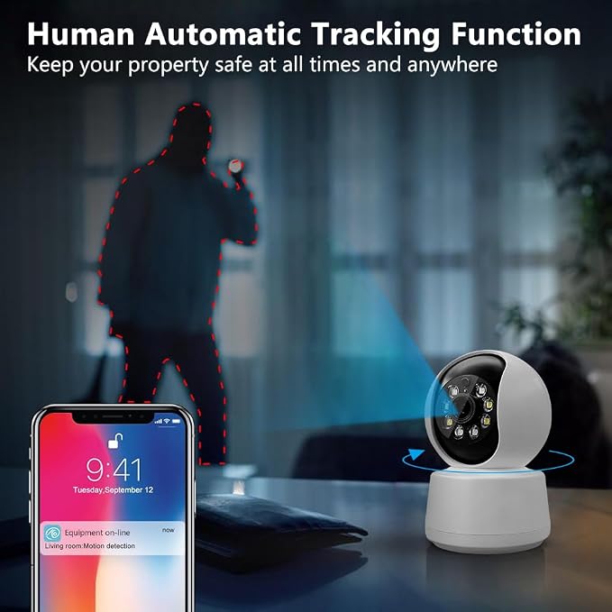 EVERSECU HD 2K 3.0MP WiFi Home Security Camera, 2.4G&5G WiFi Dog Camera, Humanoid Auto Tracking, 2 Way Audio, Night Vision, Compatible with Alexa, Baby Monitor Elder Pet Camera