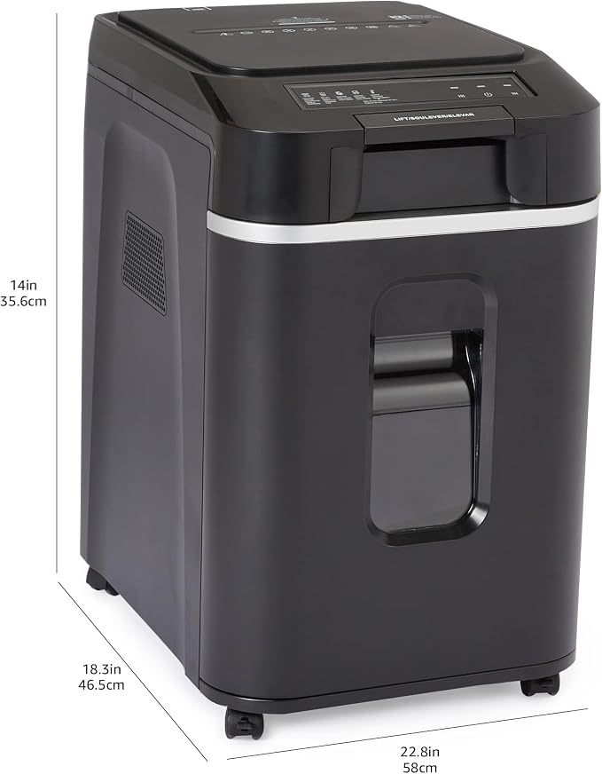 Amazon Basics 200-Sheet Auto Feed Cross-Cut Paper Shredder, High Security P-4, Anti-Jam, 8.5 Gallon Pullout Bin, Black