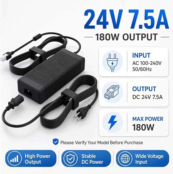 24V 180W AC/DC Adapter Compatible with Fanatec Boost Kit 180 (8Nm) for CSL DD/GT (Gran Turismo) DD Pro, Replacement Power Supply for Endor6200-2400750P Endor6200-2400750-15C01