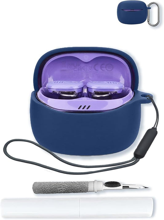 Case for JBL Tune Buds 2 - True Wireless Noise Cancelling Earbuds,Soft Protective,Shockproof, BOVUGAC Silicone Case Cover with Keychain & Cleaning Kit & Lanyard-Blue