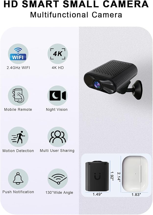 Mini Camera - 4K HD Wireless Small Camera - Tiny Indoor Security Cameras with Night Vision & Motion Detection, APP Control Nanny Cam for Home, Office, Baby, Pet, Miniguard Cam ( 2.4G & 5GHz WiFi )