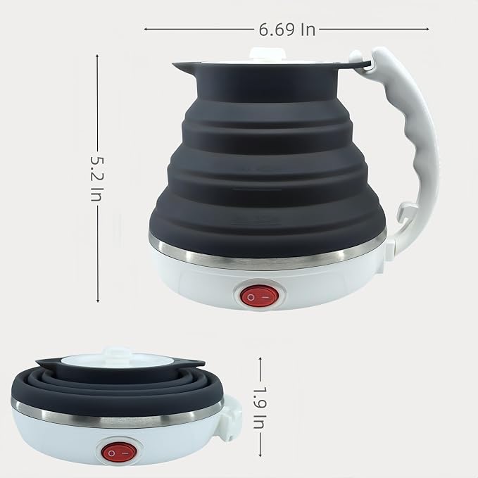 24V Portable Kettle, Collapsible Truck Kettle with Cigarette Lighter Plug, Foldable Hot Water Boiler for Truck, Food Grade Silicone, Fast Boiling, Auto Shut Off and Keep Warm,450ml (24V Black)