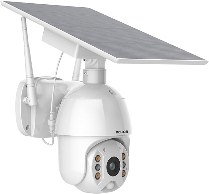 SOLIOM Solar Powered Security Camera Outdoor Wireless, 360 Pan Tilt WiFi Camera with Color Night Vision, PIR Human Detection, 2-Way Talk, Cloud Storage, No Monthly Fee, Compatible with Alexa