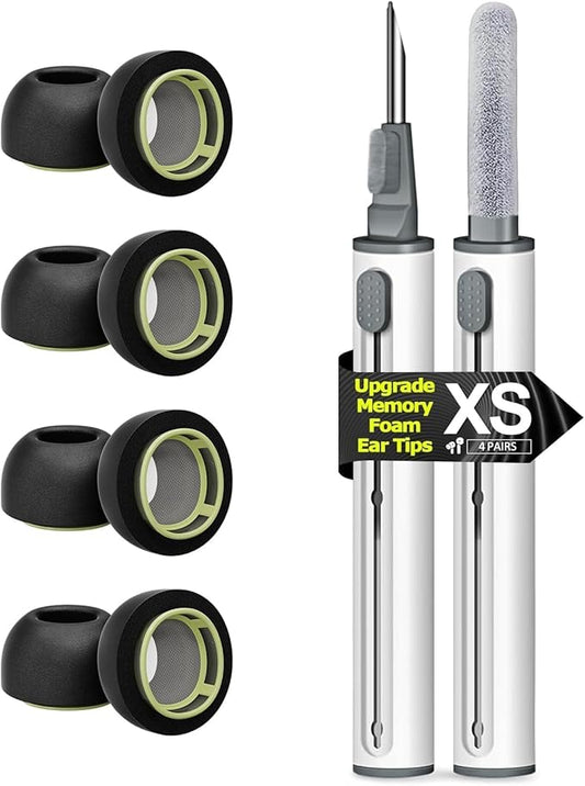 Vsagie 4 Pairs Extra Small Memory Foam Ear Tips for AirPods Pro 1st & 2nd Gen, No Silicone Eartips Pain, Better Noise Cancellation, Replacement Buds with 3 in 1 Cleaner Kit, Fit in Charging Case,Black