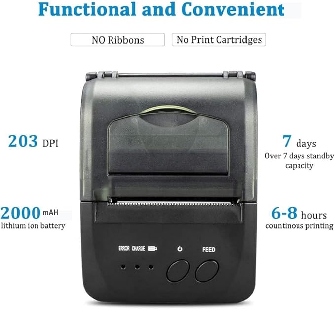 NETUM Bluetooth Receipt Printer, 58mm Mini Thermal POS Printer Portable Personal Bill Printer 2 inches for Restaurant Sales Retail Compatible with Android