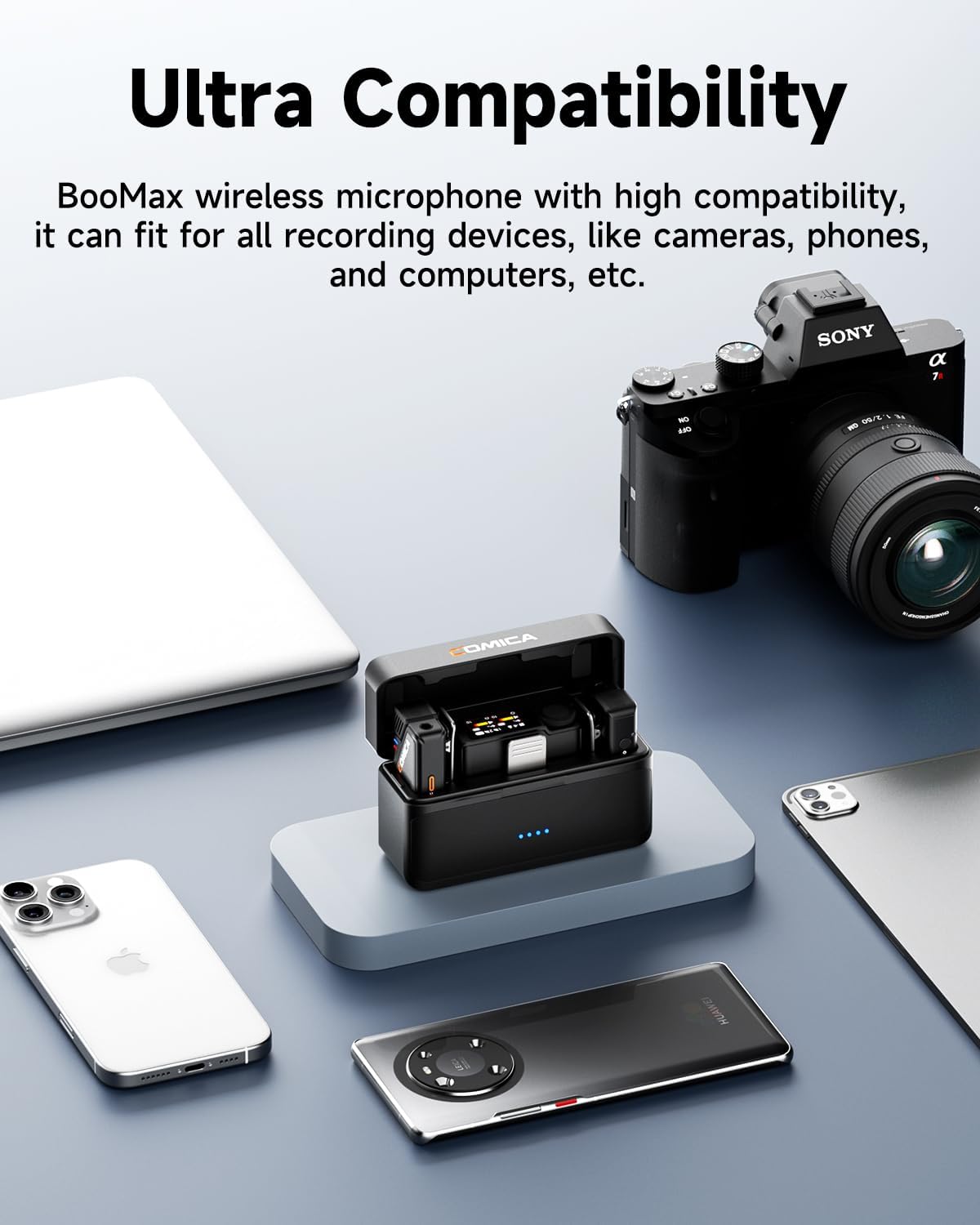 COMICA BooMax Wireless Lavalier Microphone for iPhone/Android/Camera/Camcorder/PC, Dual Lav Mic with 48kHz/32-bit Audio, 32GB Storage, Touchscreen, Lapel Mic for Video Recording, Streaming, Podcast