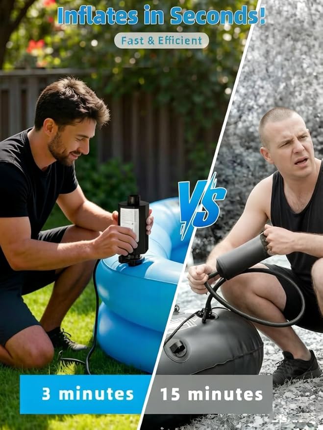 Electric Air Pump for Pool Floats: Compact Quick-Fill Inflator Deflator for Inflatables Pool Toys, Air Mattress Bed Raft Track Mat, AC 110-120V with 5 Nozzles