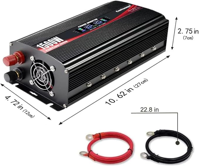 Cantonape 1500W Power Inverter 12V to 110V/120V Car Charger Converter with LCD Display, 3.1A Dual USB Ports 2 AC Outlets Car Adapter for RV, Truck, Solar, Off-Grid, Vehicle Black