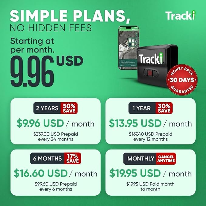 Tracki Mini GPS Tracker, Subscription Required, Cancel Anytime – Universal Compact 4G LTE Tracker for Vehicles (Tracker + 2Y Subs.)
