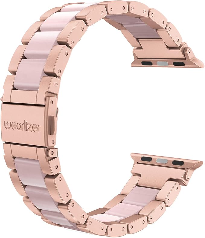 Wearlizer Compatible with Apple Watch Bands 42/44/45/46/49mm Mens Womens Wristband for iWatch SE Strap Stainless Steel Pink Resin Stylish for iWatch Series 11 10 9 8 7 6 5 4 3 SE/Ultra 3 2 1