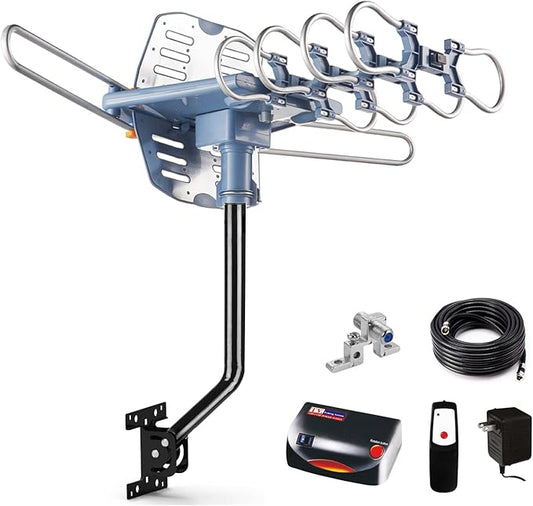 2026 Long Range Outdoor TV Antenna for Smart TV - Digital UHF VHF Free Local Channels, Ultra HD 4K 1080p ATSC 3.0 Antenna, Support 2 TVs, Complete Set Ease Installation with Mounting Pole