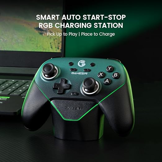 GameSir Super Nova Wireless Gaming Controller for PC/Switch/iOS/Android, Hall Effect Stick & Trigger, RGB Lighting, Swappable ABXY, Detachable Faceplate, 1000mAh with Charging Dock - Green