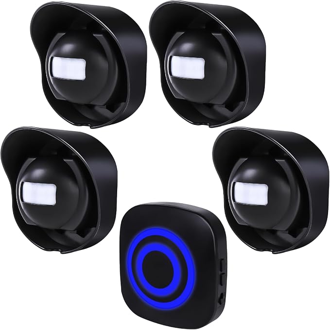 Driveway Alarm-328ft Long Range Wireless Driveway Alarm Weatherproof Outdoor Motion Sensor&Detector Security Alert-Protect Outdoor/Indoor Property-1 Receiver and 4 Sensors-38 Chimes