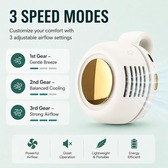 Portable Silent Mini Bladeless Fan Clip On, Small Fan Clip on for Shirt & Waist, Adjustable 3-Speed Suspended Whirlwind Fans, For Outdoor & Travel & Office, Travel Accessories (2, white)