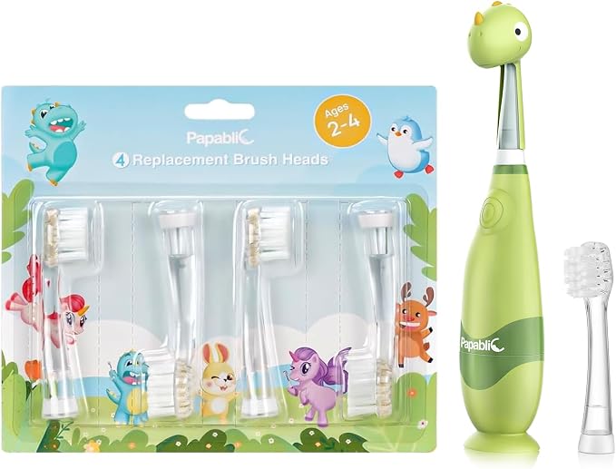 Papablic Toddler Sonic Electric Toothbrush for Aged 2-4 with 4 Replacement