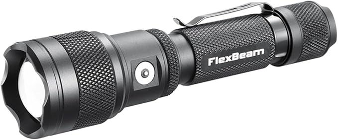 Powertac Flexbeam Tactical Flashlight – 700m Long Throw Zoomable LED, 1200 Lumens, 6 Modes, Rechargeable, Waterproof EDC Torch with Memory Function, Clip & Momentary On for Hunting, Outdoor, Emergency