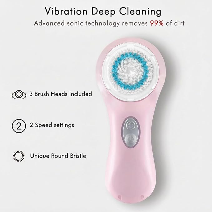 Microtree Electric Facial Cleansing Brush, No Rotation, Sonic Vibrating Deep Clean, Face Brushes for Cleansing, Rechargeable Face Scrubber Exfoliator for All Skin Types, Non Spin